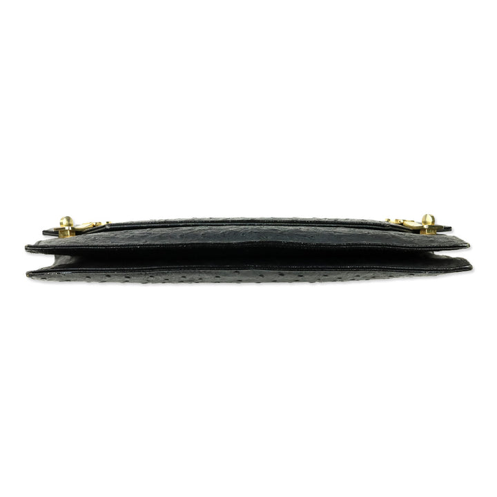 Nicholas Reich Black Ostrich Leather Envelope Shoulder Bag