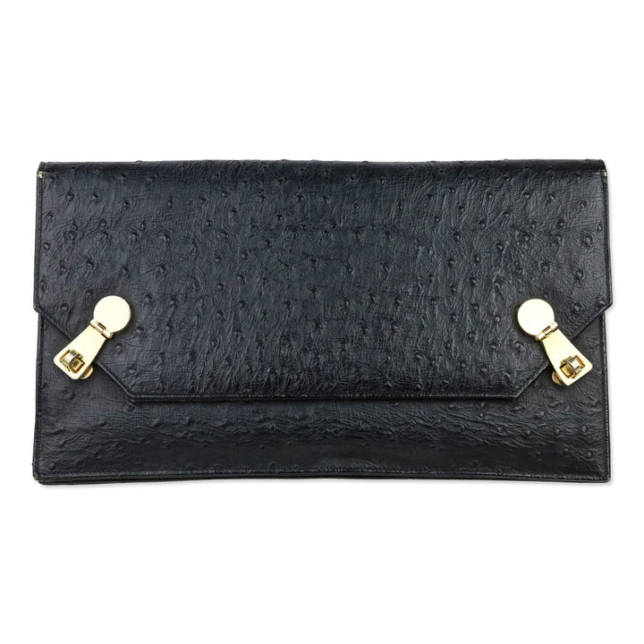 Nicholas Reich Black Ostrich Leather Envelope Shoulder Bag