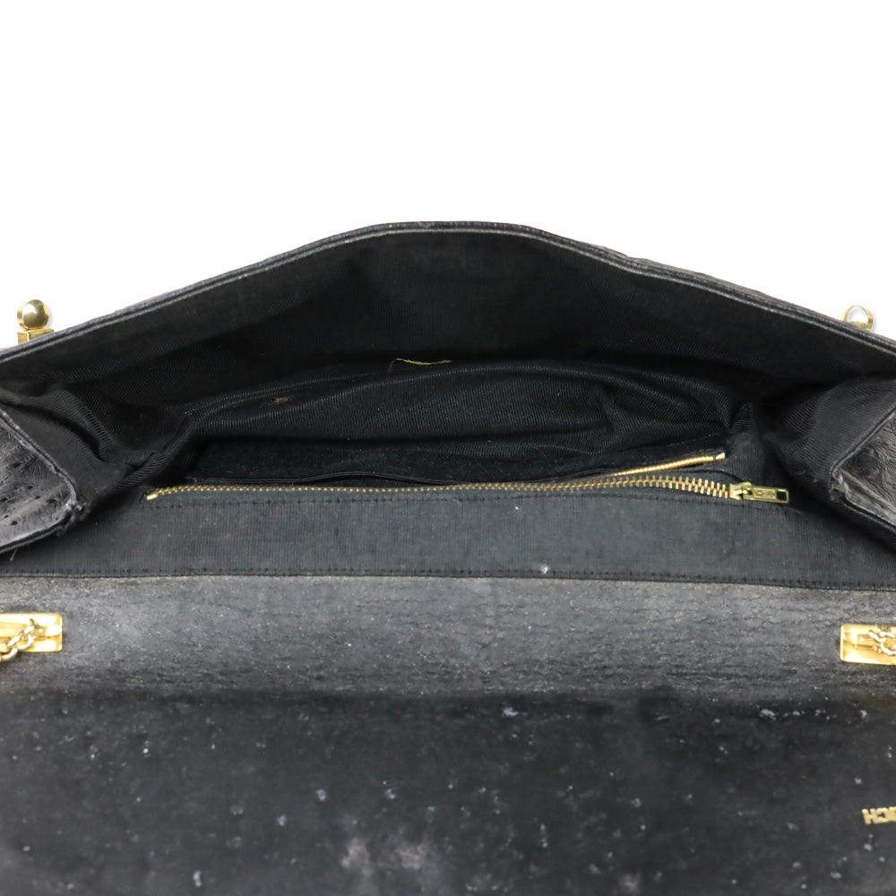 Nicholas Reich Black Ostrich Leather Envelope Shoulder Bag