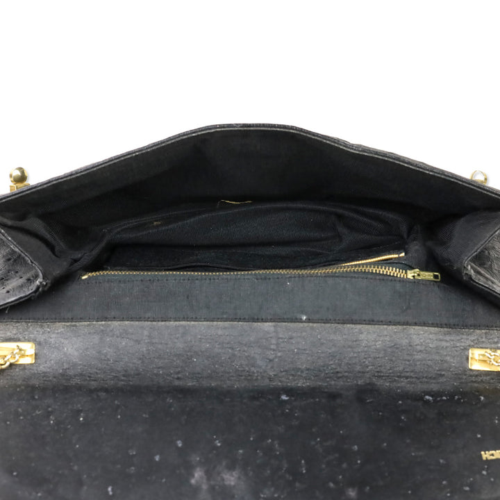 Nicholas Reich Black Ostrich Leather Envelope Shoulder Bag