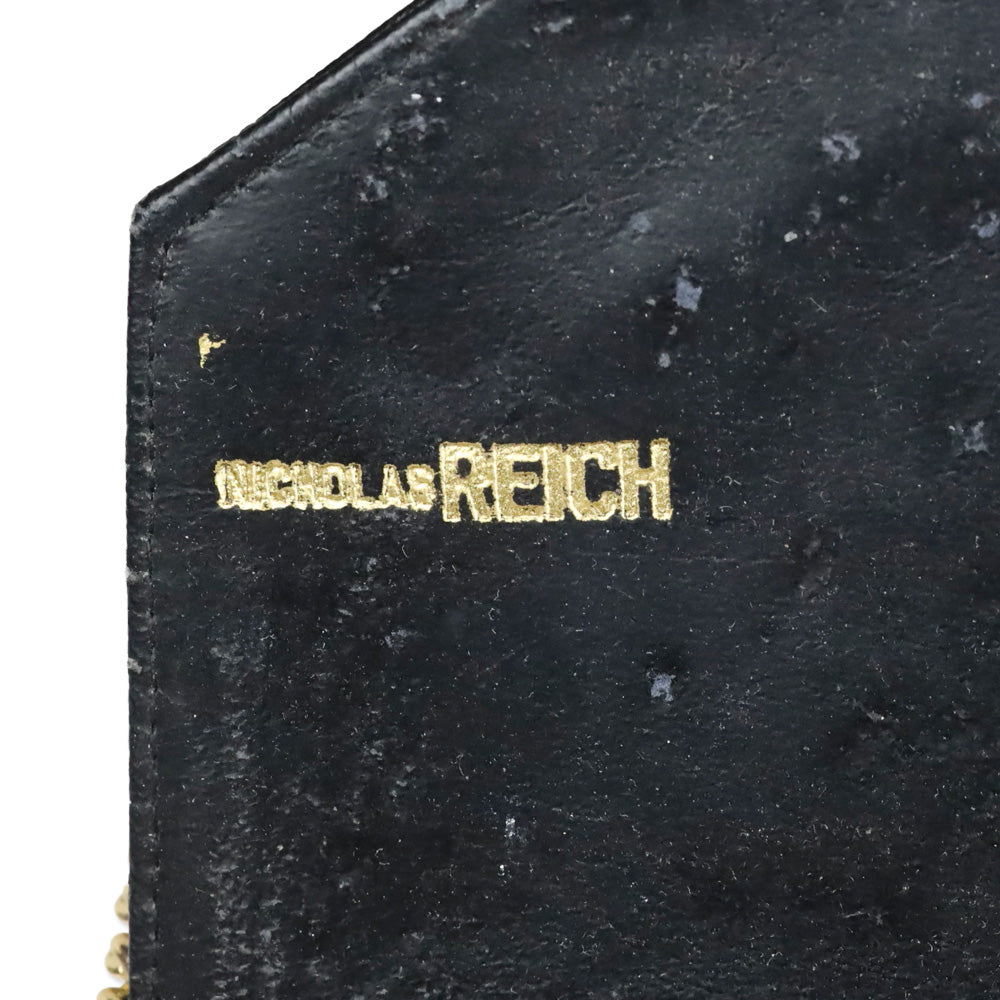 Nicholas Reich Black Ostrich Leather Envelope Shoulder Bag
