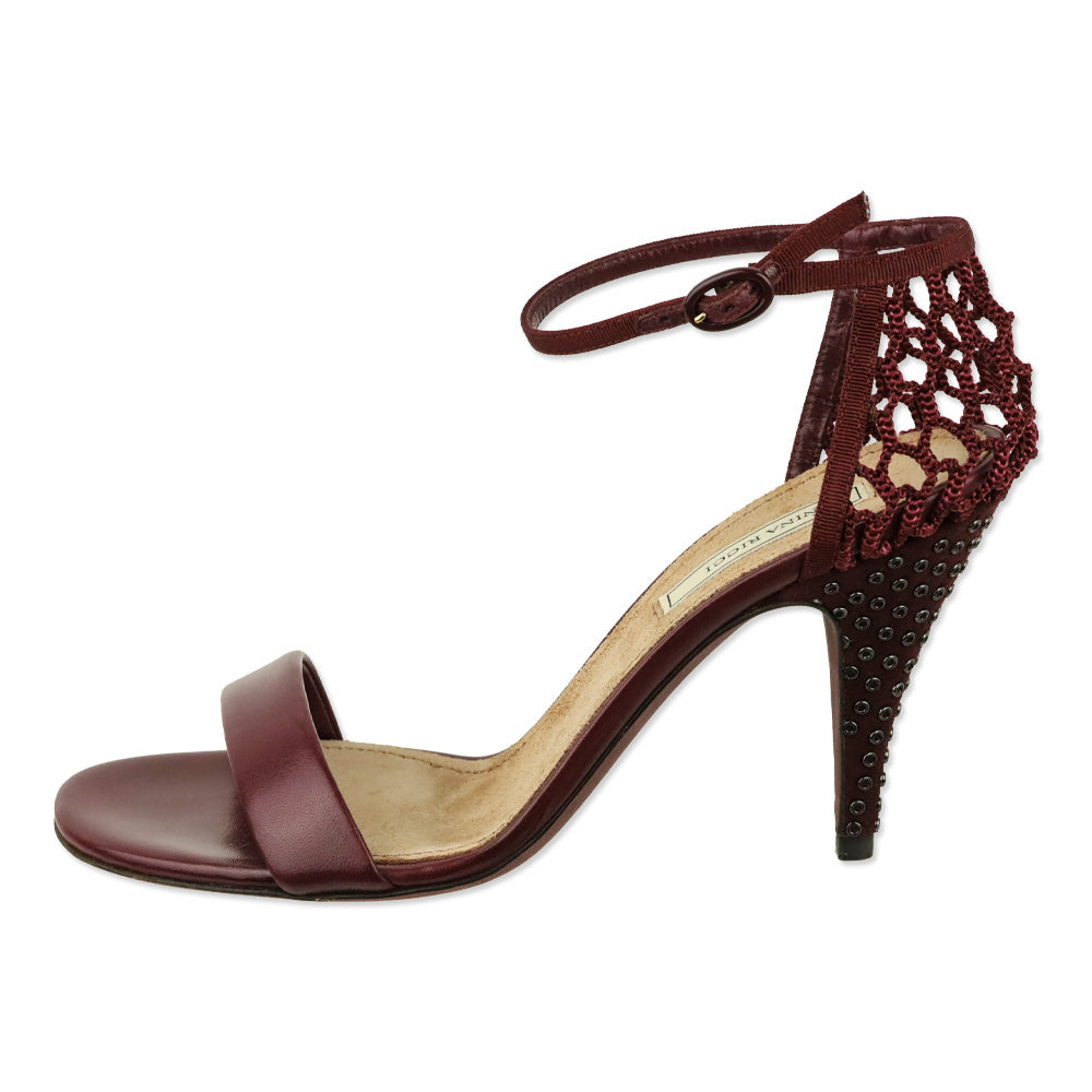 Nina Ricci Wine Leather 90 Cage Heel Sandal