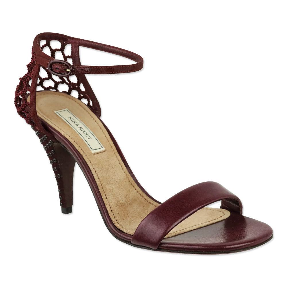 Nina Ricci Wine Leather 90 Cage Heel Sandal