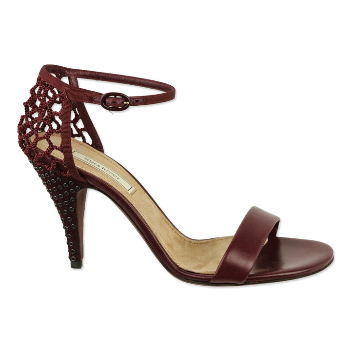 Nina Ricci Wine Leather 90 Cage Heel Sandal
