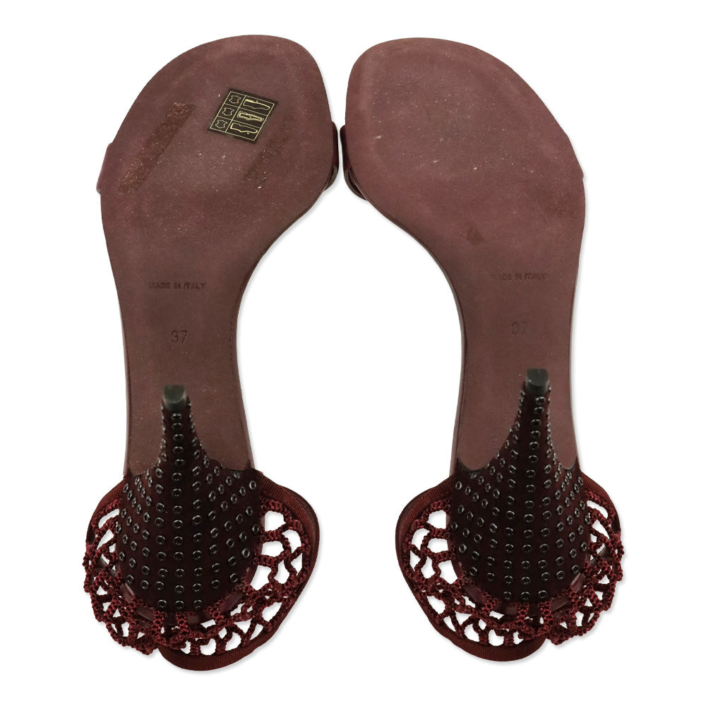 Nina Ricci Wine Leather 90 Cage Heel Sandal
