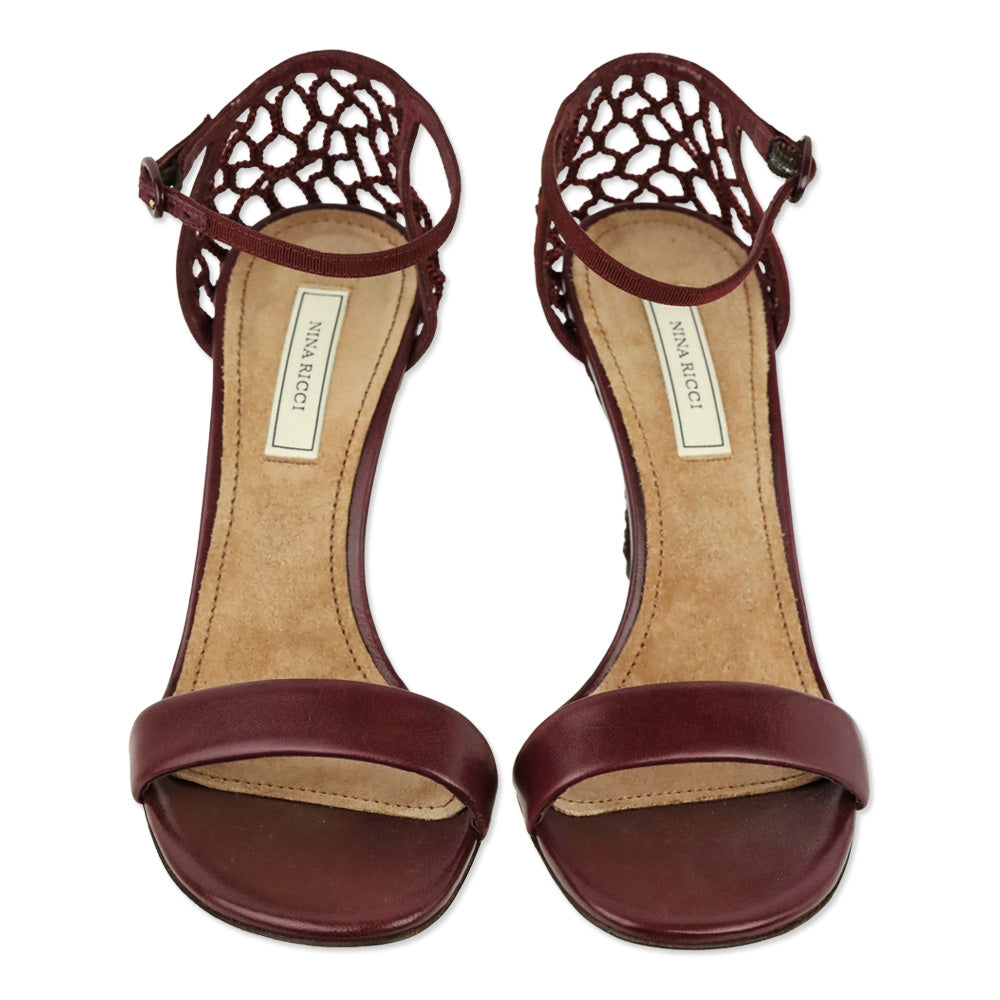 Nina Ricci Wine Leather 90 Cage Heel Sandal