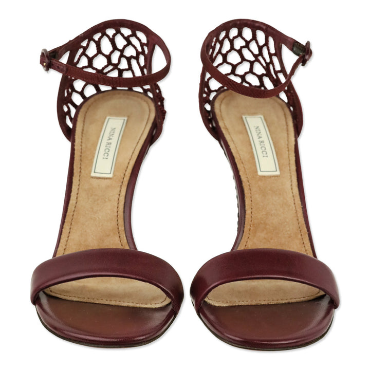Nina Ricci Wine Leather 90 Cage Heel Sandal