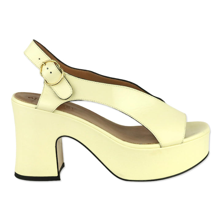 Nomasei Cream Patent Leather Taxi Platform Sandals