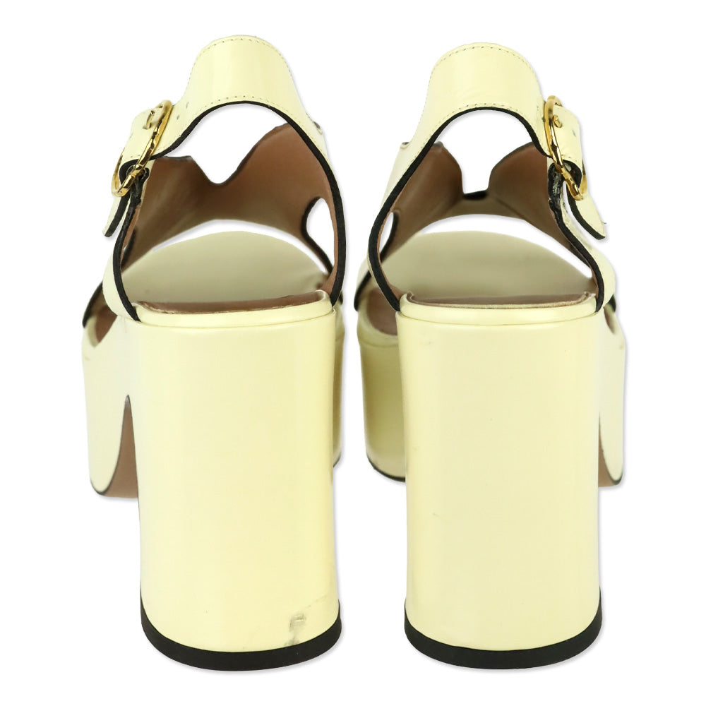 Nomasei Cream Patent Leather Taxi Platform Sandals