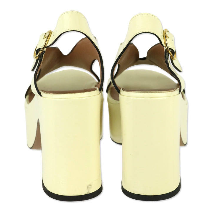 Nomasei Cream Patent Leather Taxi Platform Sandals