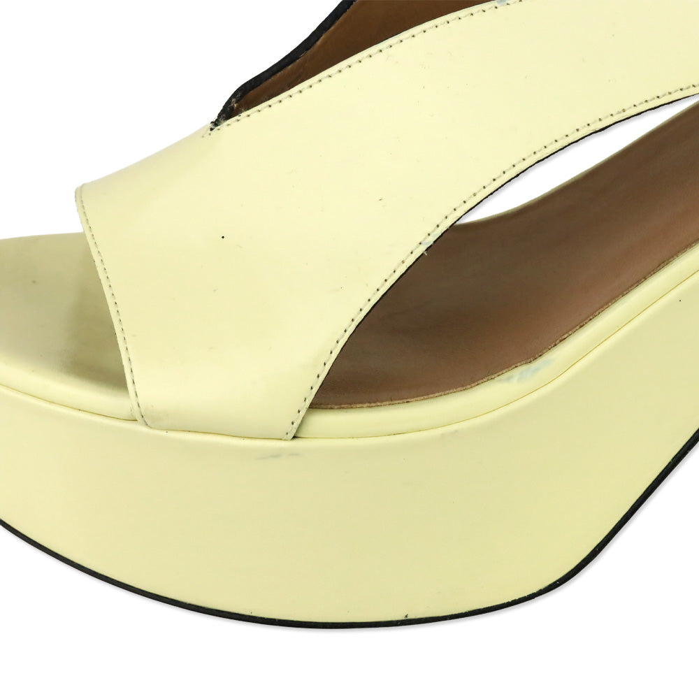 Nomasei Cream Patent Leather Taxi Platform Sandals