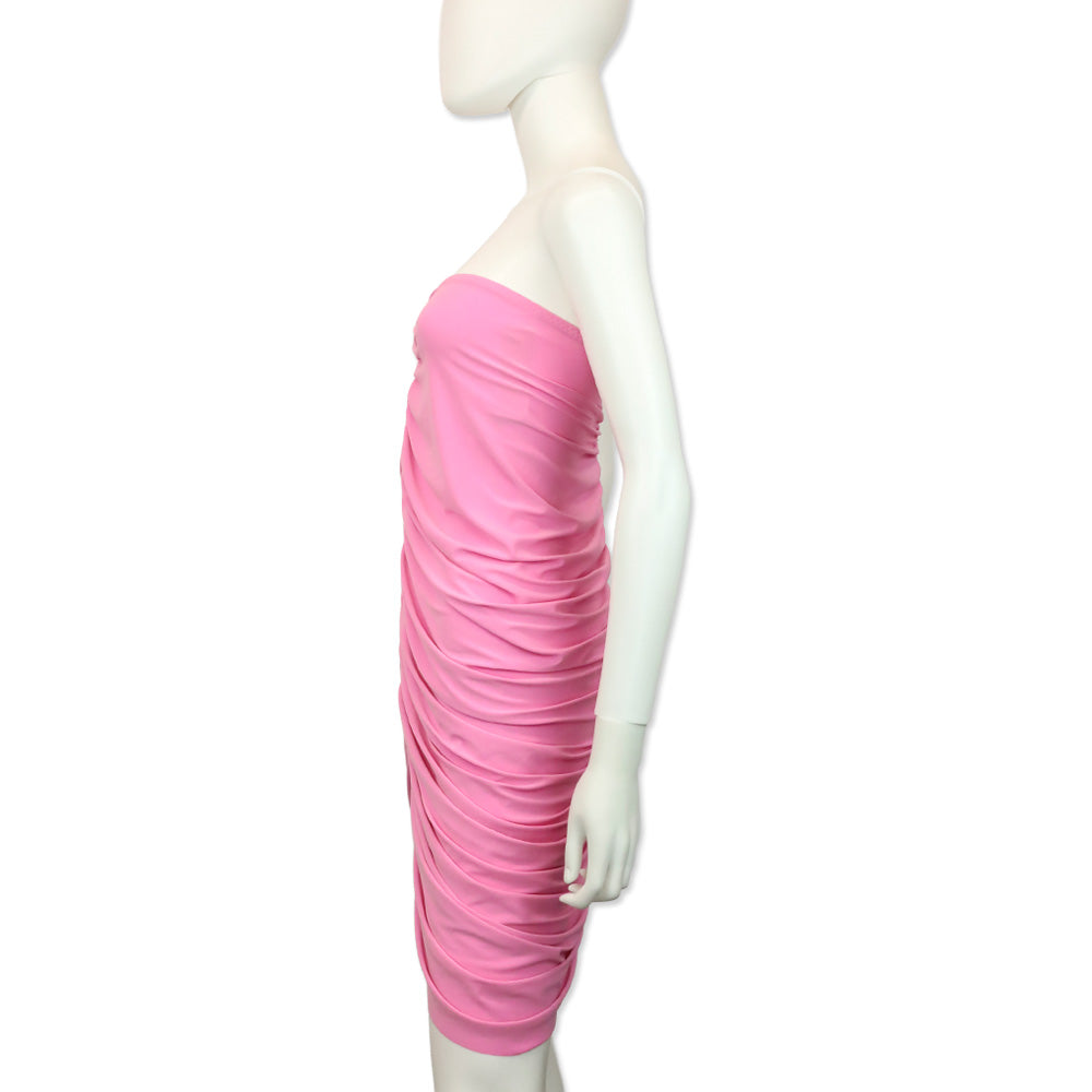 Norma Kamali Pink Ruched Strapless Mini Dress