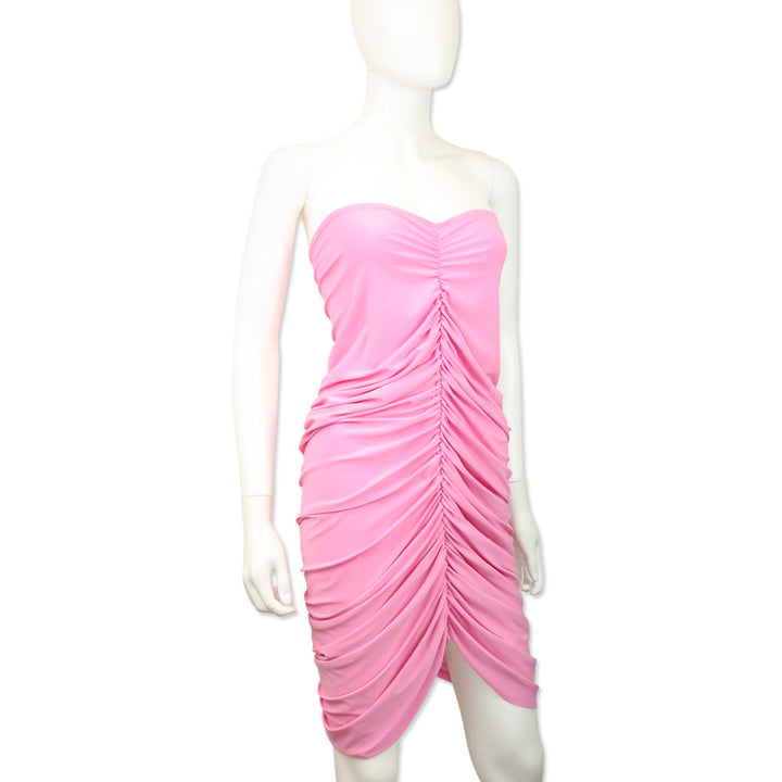 Norma Kamali Pink Ruched Strapless Mini Dress