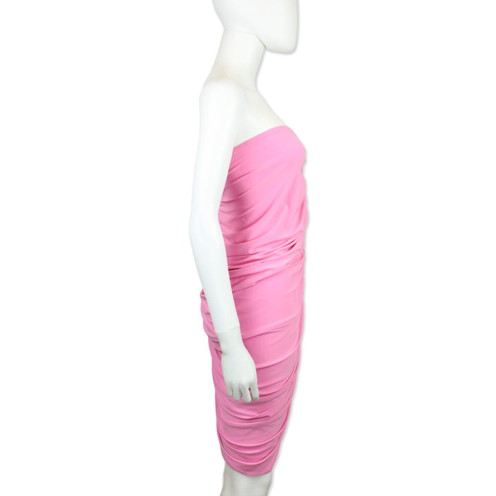 Norma Kamali Pink Ruched Strapless Mini Dress