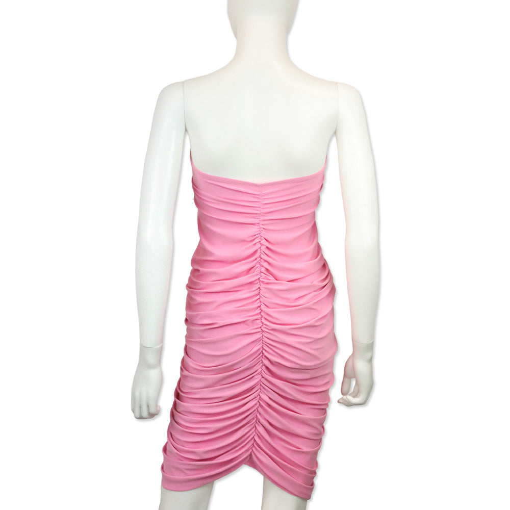 Norma Kamali Pink Ruched Strapless Mini Dress