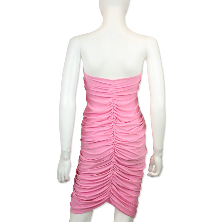 Norma Kamali Pink Ruched Strapless Mini Dress