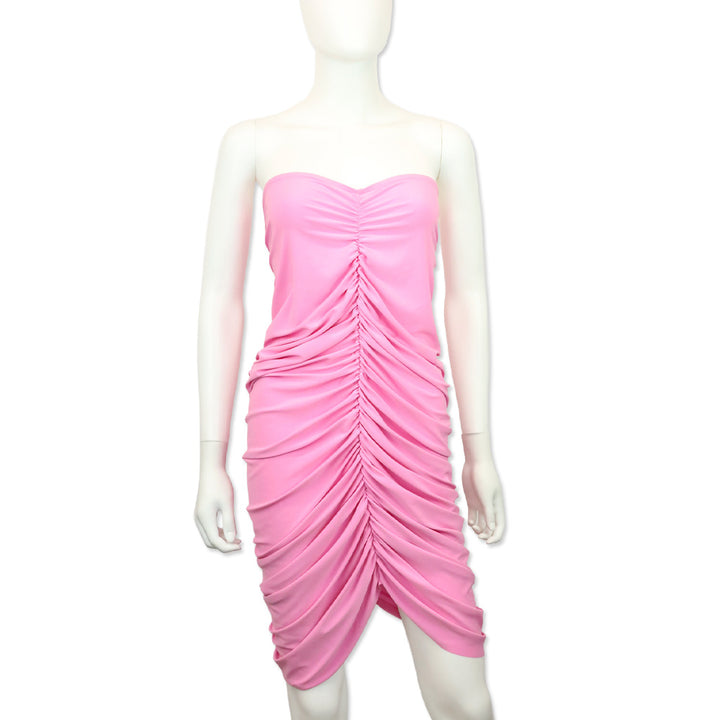 Norma Kamali Pink Ruched Strapless Mini Dress