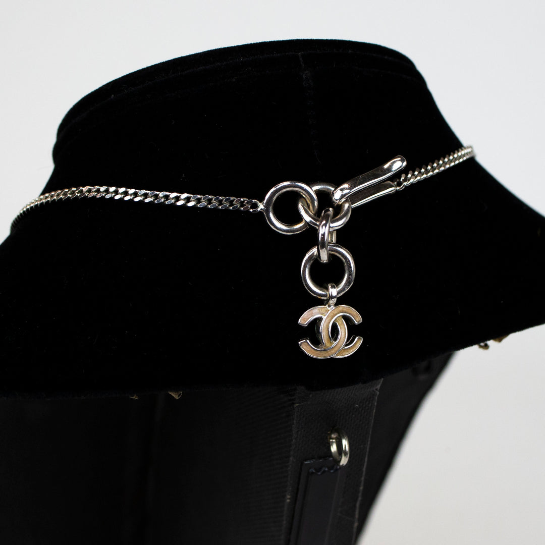 Chanel Sterling Silver & Enamel Strass Clover Pendant Necklace