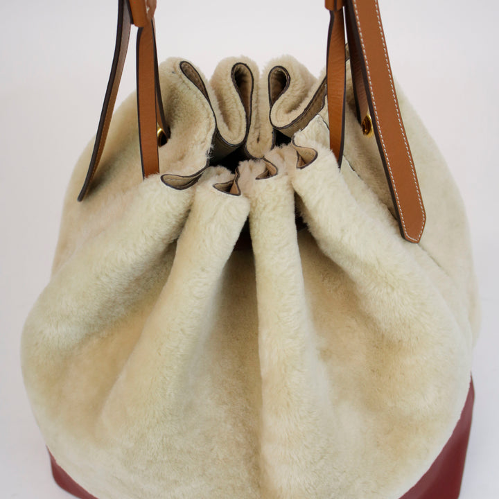 Tory Burch Caroline Shearling & Leather Drawstring Bucket Bag