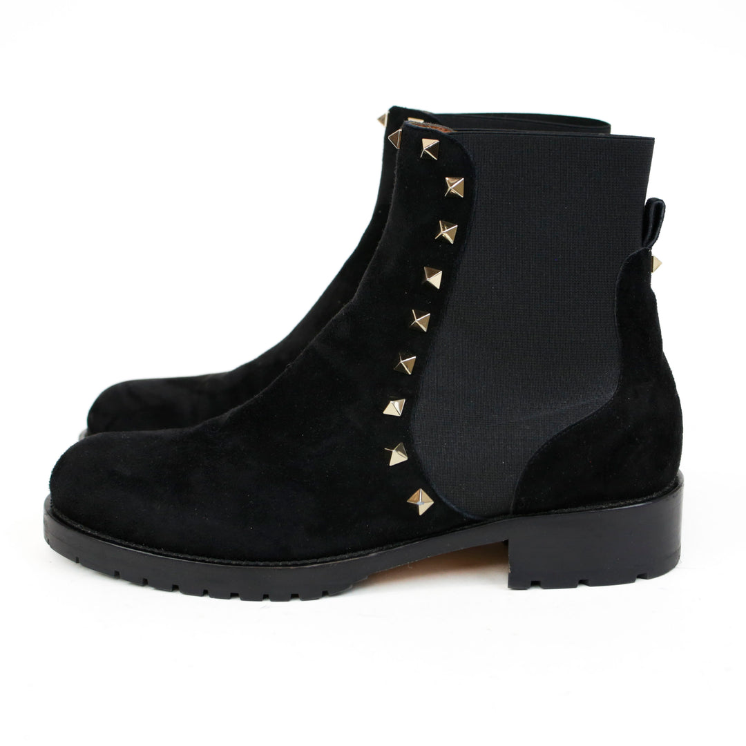 Valentino Black Suede Rockstud Chelsea Boots