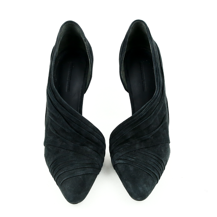 front view of Alexander Wang Pleated Suede D'Orsay Pumps