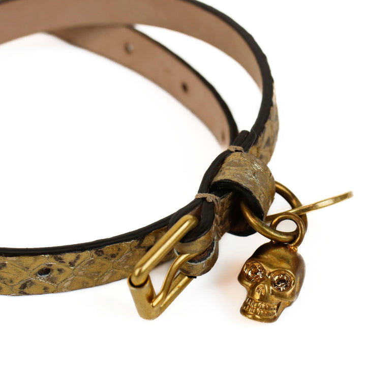 Alexander McQueen Embossed Gold Leather Double Wrap Bracelet
