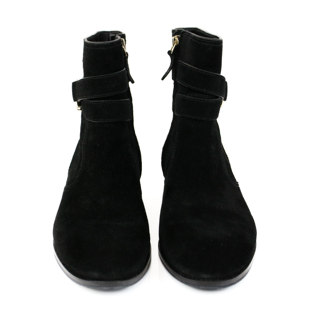 Tory Burch Black Suede Gemini Link Ankle Boots