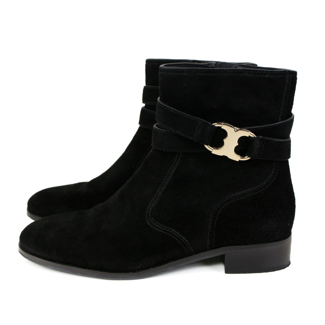 Tory Burch Black Suede Gemini Link Ankle Boots