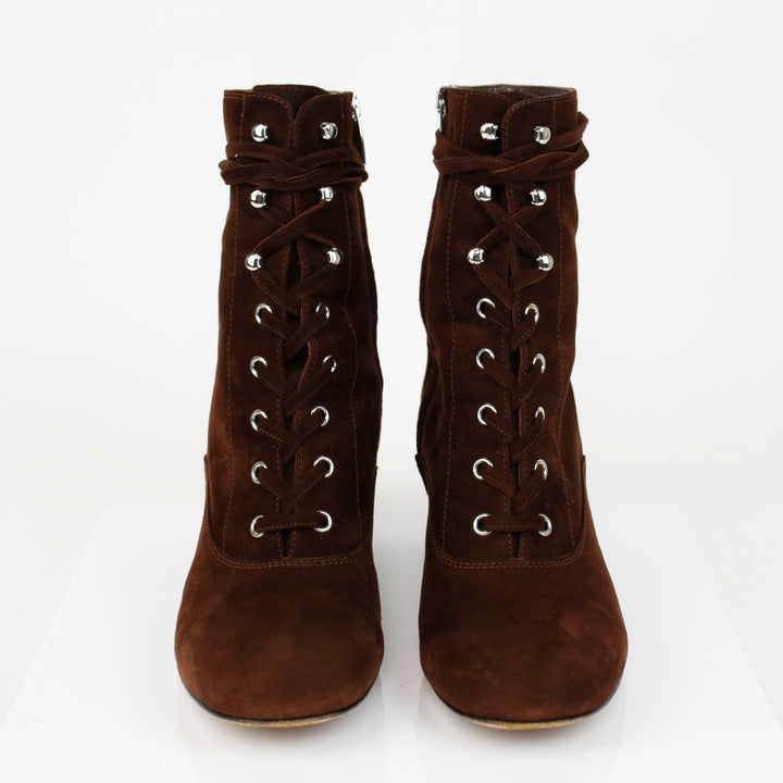 Gianvito Rossi Brown Suede Lace-Up Ankle Boots