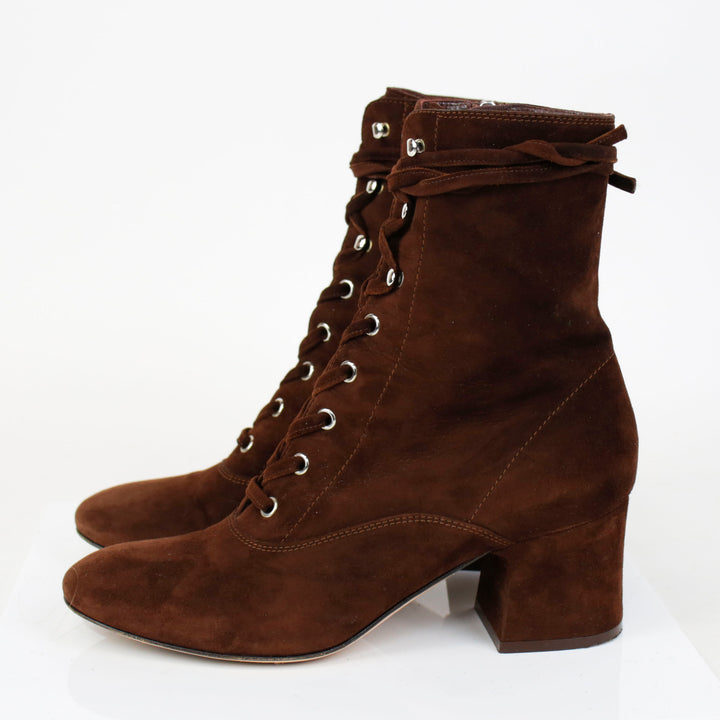 Gianvito Rossi Brown Suede Lace-Up Ankle Boots