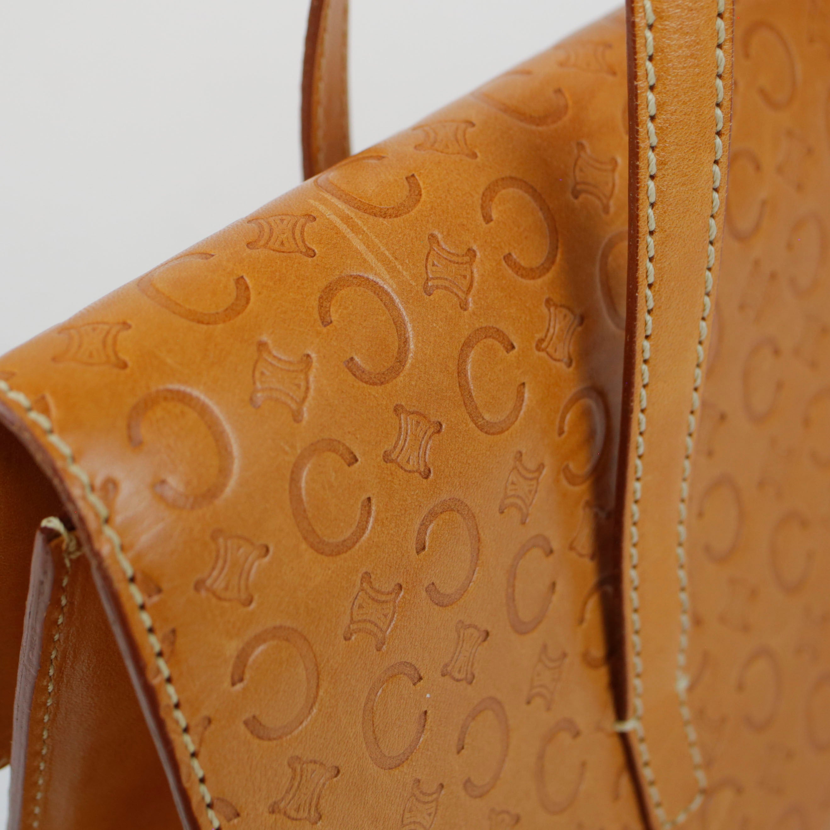 Celine Tan Embossed Leather Vintage Shoulder Bag | DBLTKE