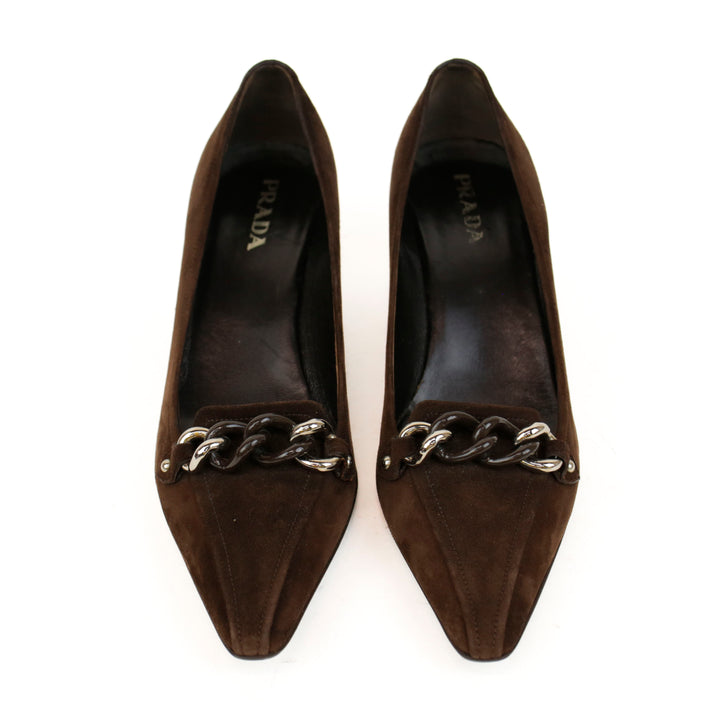 Prada Brown Suede Kitten Heel Pumps