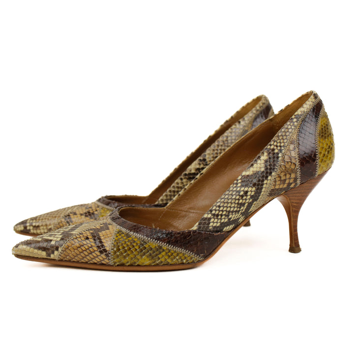 Prada Beige Pointed Toe Snakeskin Leather Pumps