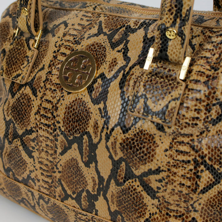 Tory Burch Suede Snake Print Bowler Bag