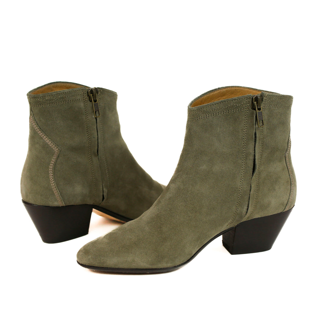 Isabel Marant Taupe Suede Western Embroidered Ankle Boots