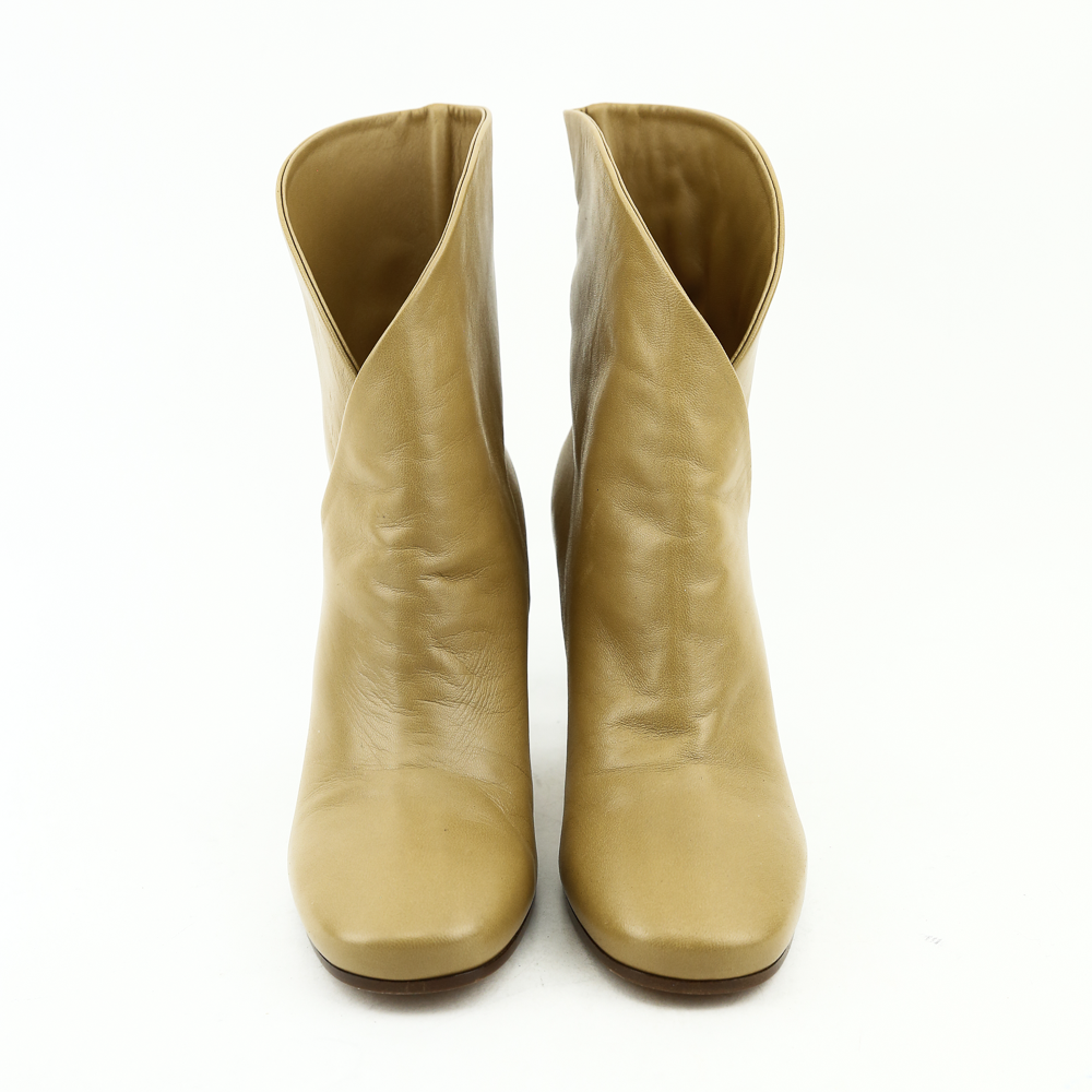 front view of Celine Camel Leather Mid-Calf Boots
