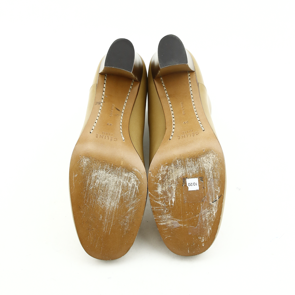 sole view of Celine Camel Leather Mid-Calf Boots