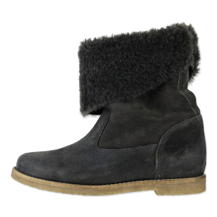 Nuova Grey Suede Shearling Cuffed Ankle Boot