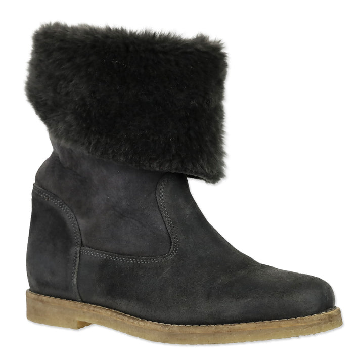 Nuova Grey Suede Shearling Cuffed Ankle Boot