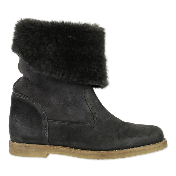 Nuova Grey Suede Shearling Cuffed Ankle Boot