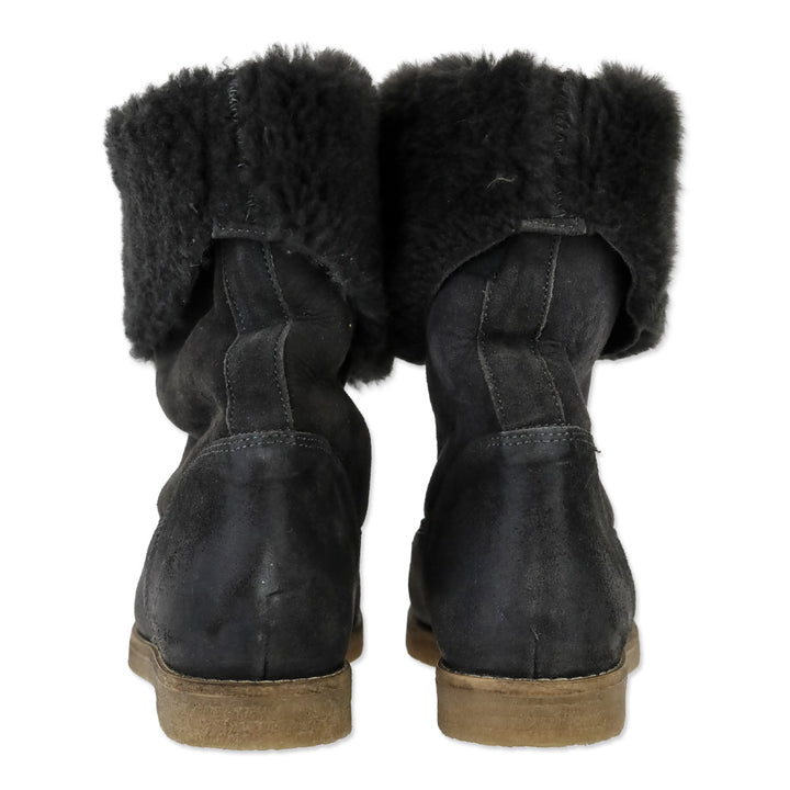 Nuova Grey Suede Shearling Cuffed Ankle Boot