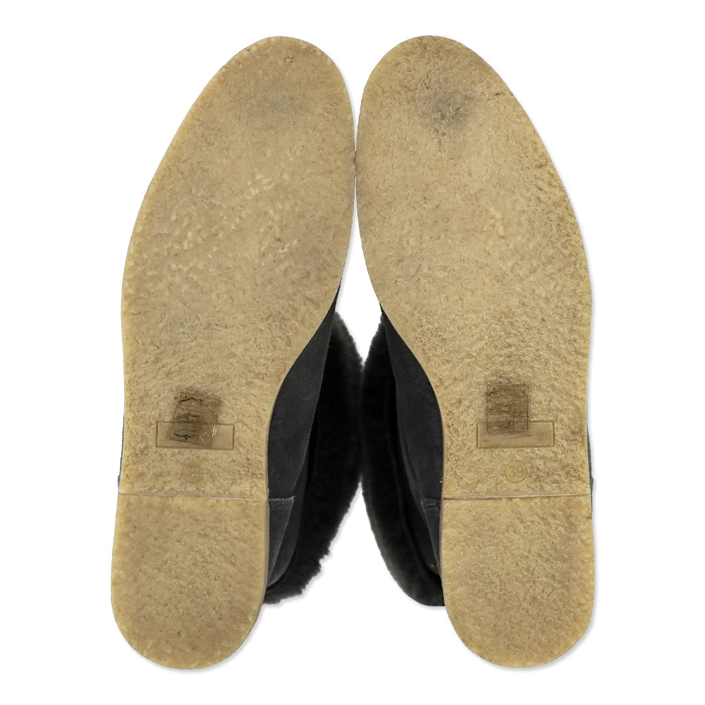 Nuova Grey Suede Shearling Cuffed Ankle Boot