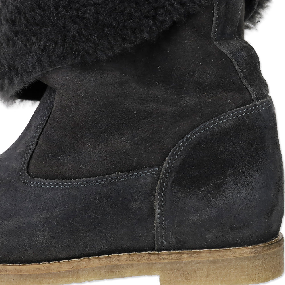 Nuova Grey Suede Shearling Cuffed Ankle Boot