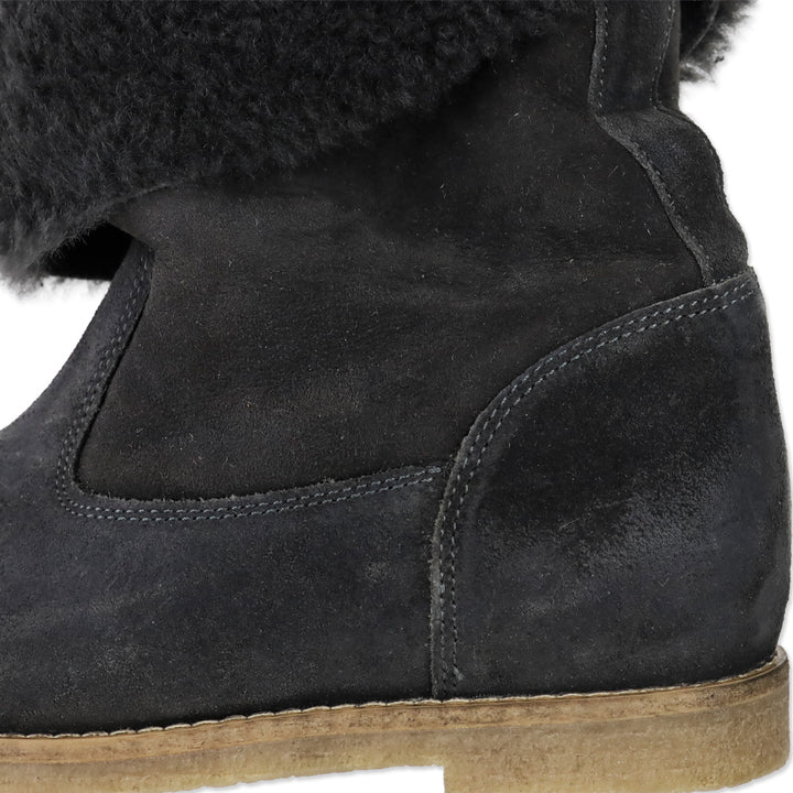 Nuova Grey Suede Shearling Cuffed Ankle Boot
