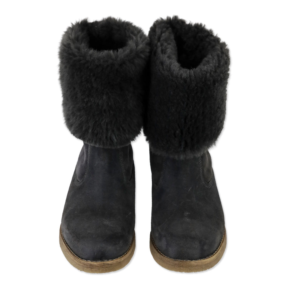 Nuova Grey Suede Shearling Cuffed Ankle Boot
