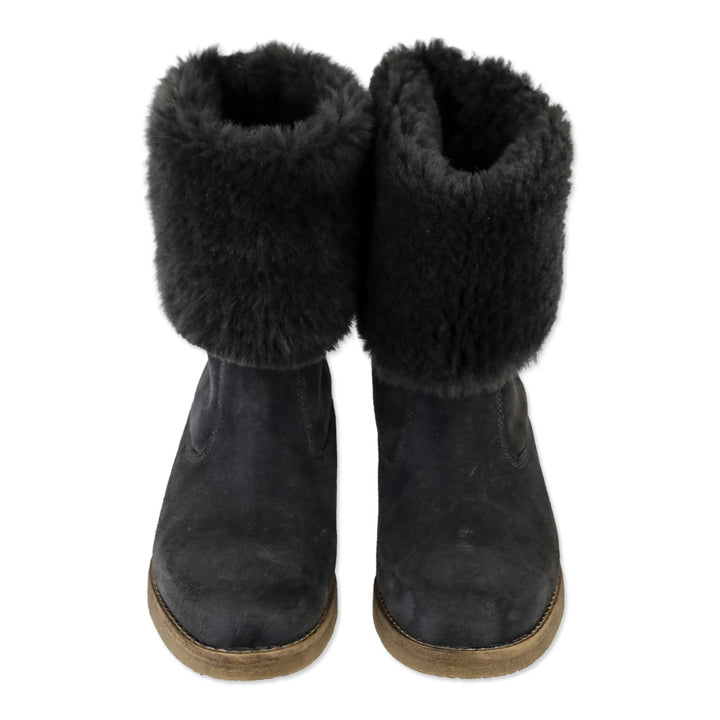 Nuova Grey Suede Shearling Cuffed Ankle Boot