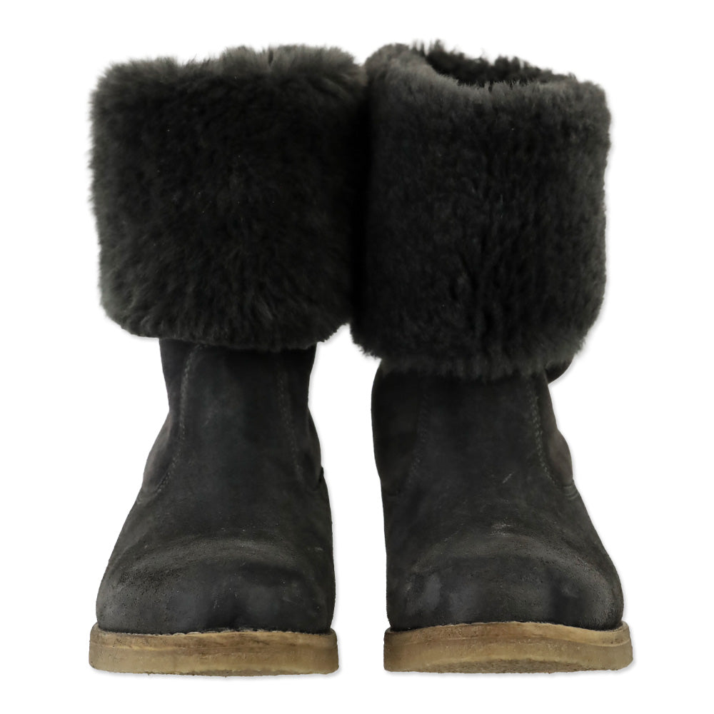 Nuova Grey Suede Shearling Cuffed Ankle Boot