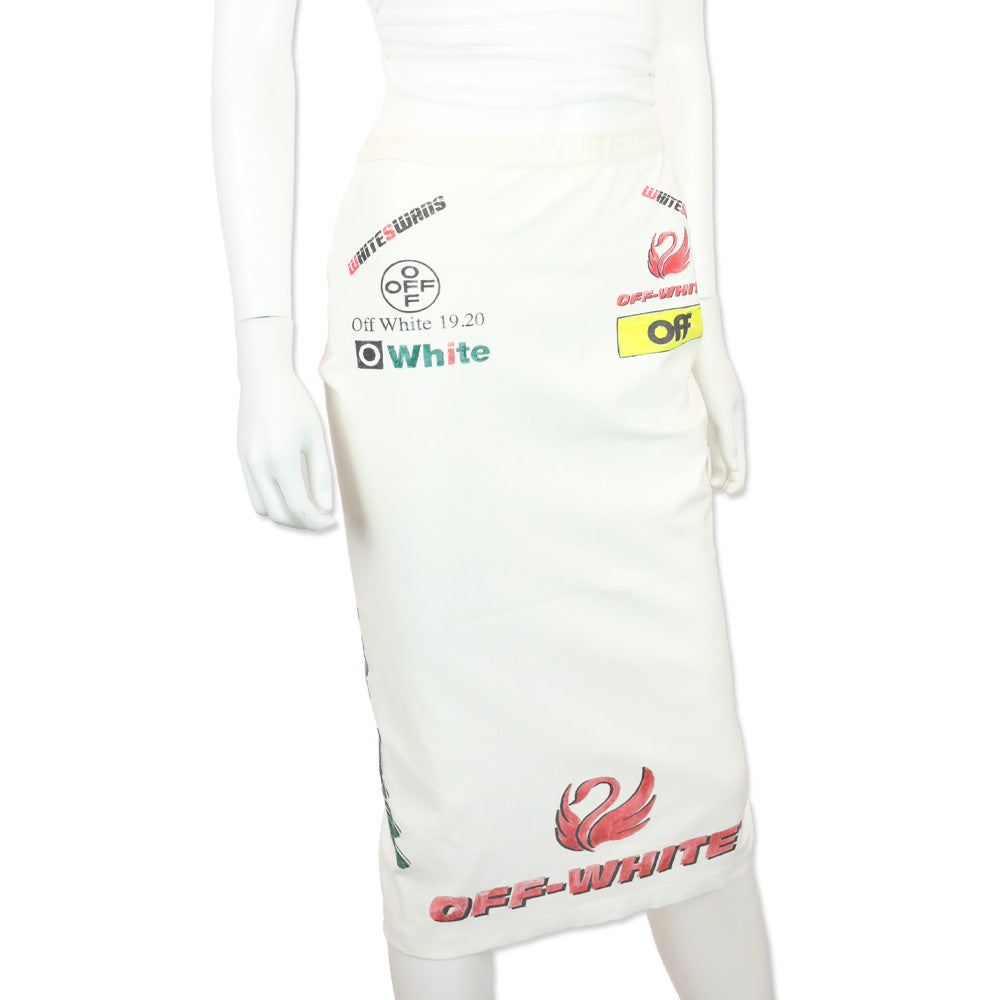 Off-White White Swans Logo Print Sporty Midi Skirt