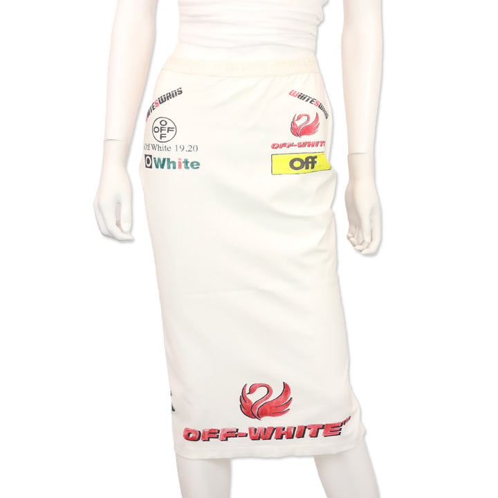 Off-White White Swans Logo Print Sporty Midi Skirt
