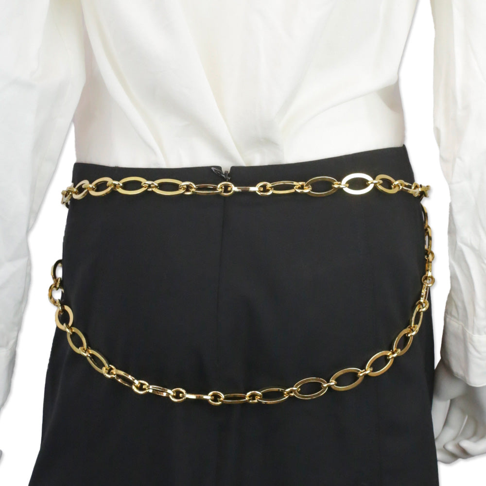 Orciani Brown Croc-Embossed Leather Gold Chain Belt